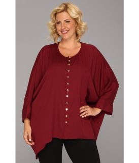 Calvin Klein Plus Size Poly Crepe w/ Buttons Womens Blouse (Brown)
