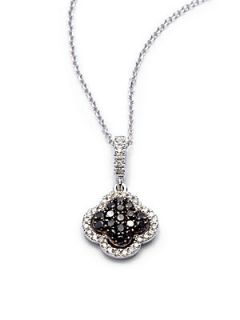 Black Diamond & 14K White Gold Clover Pendant Necklace  
