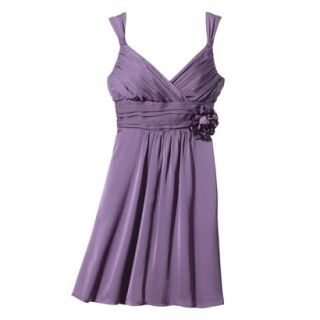 TEVOLIO Womens Satin V Neck Dress with Removable Flower   Plum Spice   14
