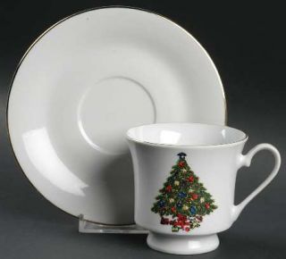Sea Gull Sgu1 Footed Cup & Saucer Set, Fine China Dinnerware   Christmas Tree Ce