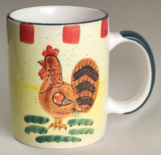 Baum Brothers Red Check Rooster Mug, Fine China Dinnerware   Abstract Rooster, R