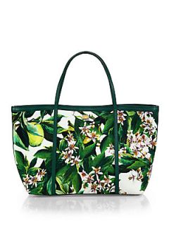Dolce & Gabbana Floral Print Canvas Tote   Green