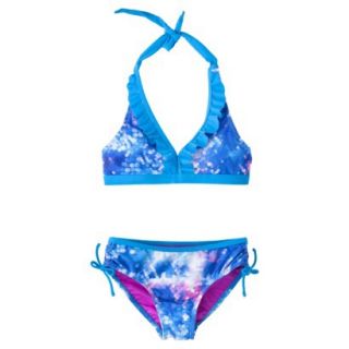 Xhilaration Girls Tie Dye Halter 2 Piece Bikini Set   Blue XL