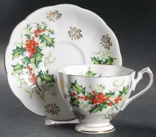 Queen Anne (England) Yuletide (Gold Bells) Footed Cup & Saucer Set, Fine China D