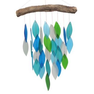 Ocean Waterfall Glass Wind Chime with Wood
