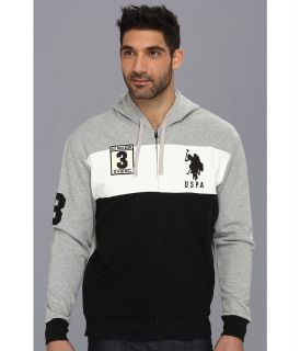 U.S. Polo Assn Color Block Long Sleeve Full Zip Hoodie Mens Sweatshirt (Black)