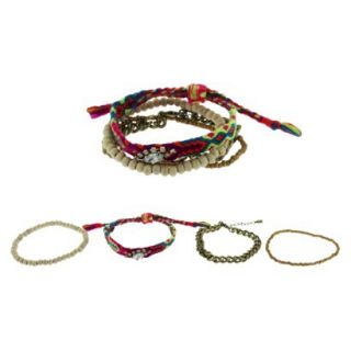 Womens Four Piece Woven/Stretch Friendship Bracelets with Seed Beads and Chain
