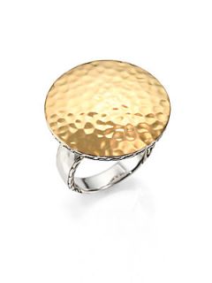 John Hardy 18K Yellow Gold & Sterling Silver Hammered Disc Ring   Gold Silver