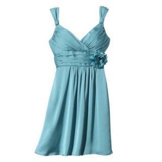 TEVOLIO Womens Plus Size Satin V Neck Dress with Removable Flower   Blue Ocean