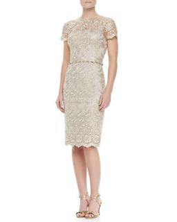 Womens Short Sleeve Lace Beaded Cocktail Dress   David Meister