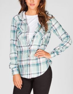 Womens Hooded Flannel Shirt Green Combo In Sizes Small, Medium, X La