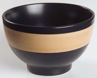Studio Nova Bamboo Black Rice Bowl, Fine China Dinnerware   Tan Stripe On Black,