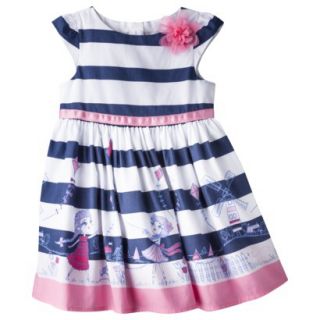 Cherokee Infant Toddler Girls Striped Cap Sleeve Dress   Navy 12 M