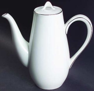Style House Platinum Ring Coffee Pot & Lid, Fine China Dinnerware   White, Coupe