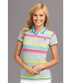 U.S. Polo Assn Slub Multi Color Stripe Short Sleeve Polo Womens Short Sleeve Knit (Blue)
