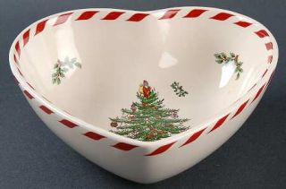 Spode Christmas Tree Green Trim 8 Inch Heart Shaped Bowl, Fine China Dinnerware