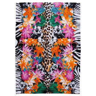 Tropical Animal Print Extra Wide Beach Towel (Multi floral and animal printDimensions 55 inches wide x 68 inches longWeight 1.5 poundsMachine wash cold, gentle cycle with like colors, only non chlorine bleachThe digital images we display have the most a