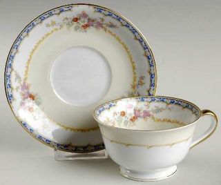 Noritake Trianon Footed Cup & Saucer Set, Fine China Dinnerware   Floral,White &