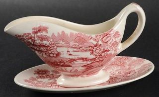 Royal Staffordshire Tonquin Red/Pink Individual Gravy Boat & Plate, Fine China D