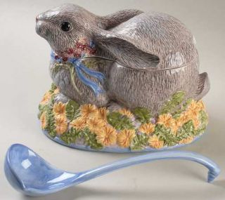 Zrike Meadow Bunny Figurine Tureen & Lid with Ladle, Fine China Dinnerware   Whi