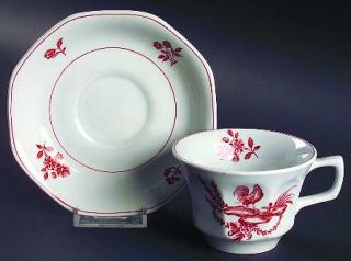 Wedgwood Chantecler Flat Cup & Saucer Set, Fine China Dinnerware   Rust Flowers