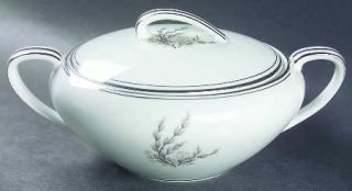 Noritake Sanford Sugar Bowl & Lid, Fine China Dinnerware   Gray/Black Sprig Cent