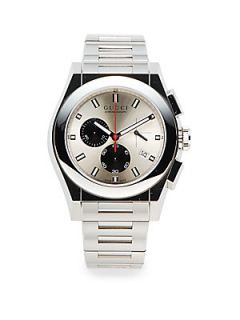 Round Stainless Steel Chronograph Watch   Silver Black