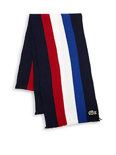 Lacoste Tri Color Striped Scarf   Navy