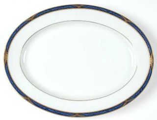 Noritake Katmandu 13 Oval Serving Platter, Fine China Dinnerware   Gold&Blue Ba