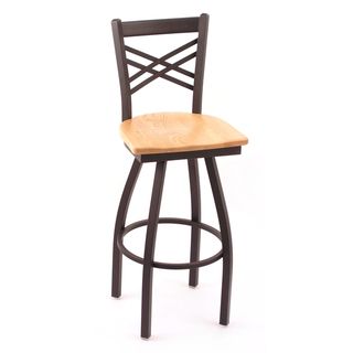 Cambridge Black 25 inch Steel Counter Swivel Stool With Natural oak Seat