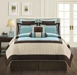 Everrouge Aqua Gramercy California King size 12 piece Bed In A Bag With Sheet Set