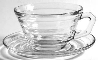 Hazel Atlas Moderntone Clear Cup and Saucer Set   Clear               Depression