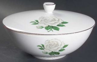 Sone Misty Rose Round Covered Vegetable, Fine China Dinnerware   White Rose,Coup