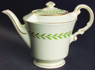 Syracuse Greenwood Teapot & Lid, Fine China Dinnerware   Virginia Shape, Green L