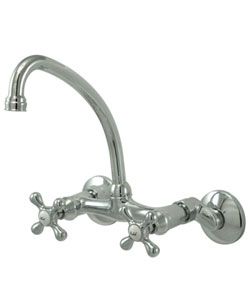 Wallmount Chrome Kitchen Faucet (Fabricated from solid brass material for durability and reliabilityAdjustable 6  to 8.5 inch spreadDrip free ceramic cartridge systemTriple plated chrome finish Easy to use swivel spoutStandard US plumbing connections 0.5 