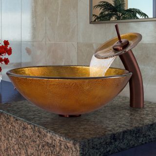 Vigo Industries VGT019RBRND Bathroom Sink, Liquid Gold Glass Vessel Sink amp; Waterfall Faucet Set Oil Rubbed Bronze