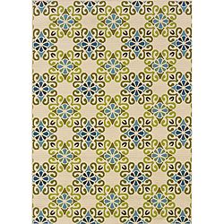 Ivory/ Blue Outdoor Area Rug (86 X 13)