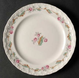 Pope Gosser Largo Salad Plate, Fine China Dinnerware   Pink Flowers, Brown &Gree