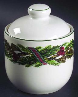 Royal Gallery Garland Sugar Bowl & Lid, Fine China Dinnerware   Green Holly,Berr