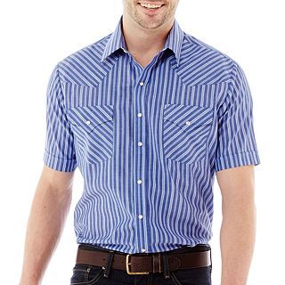 Ely Cattleman Short Sleeve Stripe Snap Shirt, Blue, Mens
