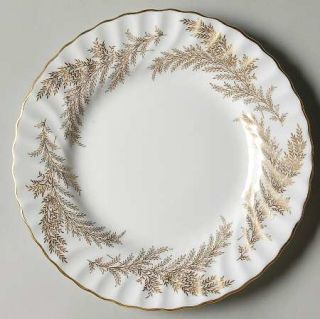 Minton Golden Fern Salad Plate, Fine China Dinnerware   Swirl Rim,Gold Ferns On