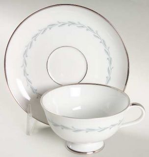 Furstenberg Diana Footed Cup & Saucer Set, Fine China Dinnerware   Gray Flower B