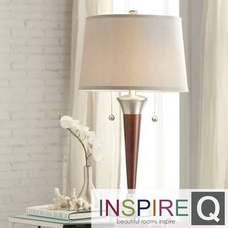Inspire Q Kohala Brushed Nickel Contoured Base 2 light Accent Table Lamp