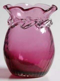 Pilgrim Glass Cranberry 4 Flower Vase   Cranberry Bowl,Clear Stem,Optic