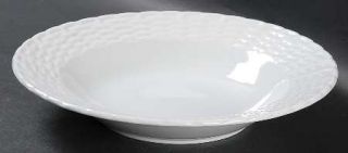 Tienshan White Wicker Rim Soup Bowl, Fine China Dinnerware   All White, Raised