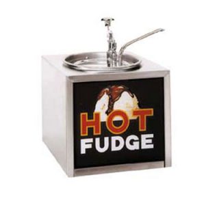 Gold Medal Pump Style Hot Fudge Warmer w/ Oversized Water Tank & Sign, Stainless Cabinet