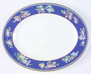 Wedgwood Blue Siam 14 Oval Serving Platter, Fine China Dinnerware   Tan Greek K