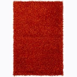 Handwoven Red/orange Mandara Shag Rug (79 X 106) (OrangePattern Shag Tip We recommend the use of a  non skid pad to keep the rug in place on smooth surfaces. All rug sizes are approximate. Due to the difference of monitor colors, some rug colors may var