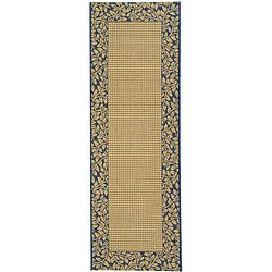 Indoor/outdoor Natural/blue Bordered Runner (24 X 67) (IvoryPattern BorderMeasures 0.25 inch thickTip We recommend the use of a non skid pad to keep the rug in place on smooth surfaces.All rug sizes are approximate. Due to the difference of monitor colo