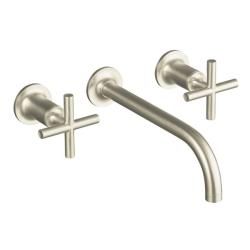 Kohler K t14414 3 bn Vibrant Brushed Nickel Purist Two handle Wall mount Lavatory Faucet Trim With 9, 90 degree Angle Spout And
